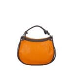 Leren Handtas Nuccia oranje half ronde schoudertas donker bruin hengsels details chique trendy dames tassen leer kopen