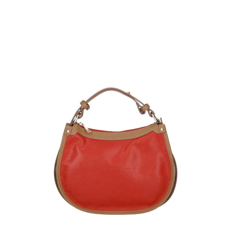Leren Handtas Nuccia rood rode half ronde schoudertas cognac hengsels details chique trendy dames tassen leer kopen