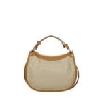 Leren Handtas Nuccia taupe half ronde schoudertas cognac hengsels details chique trendy dames tassen leer kopen