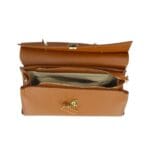 Leren Handtas Onda cognac leren handtas flap goud beslag lang hengsel dames italiaans chique binnenkant 1-Photoroom