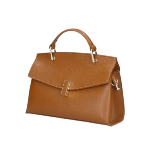 Leren Handtas Onda cognac leren handtas flap goud beslag lang hengsel dames italiaans chique zij-Photoroom