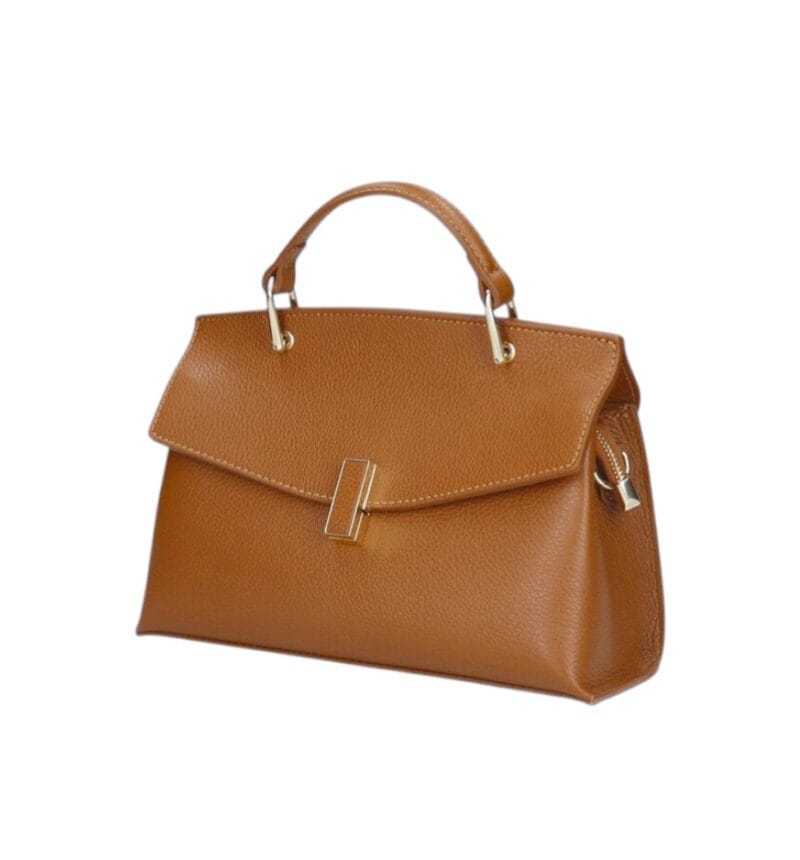 Leren Handtas Onda cognac leren handtas flap goud beslag lang hengsel dames italiaans chique zij-Photoroom