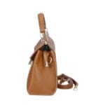Leren Handtas Onda cognac leren handtas flap goud beslag lang hengsel dames italiaans chique zijkant-Photoroom