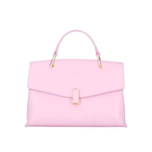 Leren Handtas Onda snoeproze lichtroze babyroze roze leren handtas flap goud beslag lang hengsel dames italiaans chique-Photoroom