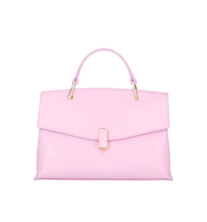 Leren Handtas Onda snoeproze lichtroze babyroze roze leren handtas flap goud beslag lang hengsel dames italiaans chique-Photoroom