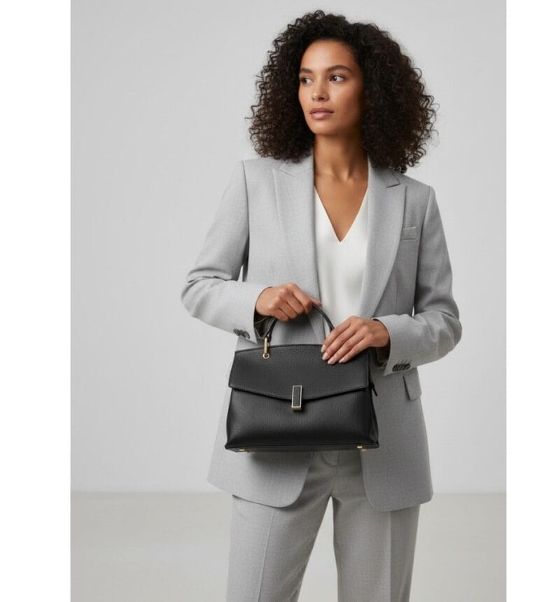 Leren Handtas Onda zwart zwarte leren handtas flap goud beslag lang hengsel dames italiaans chique model 1