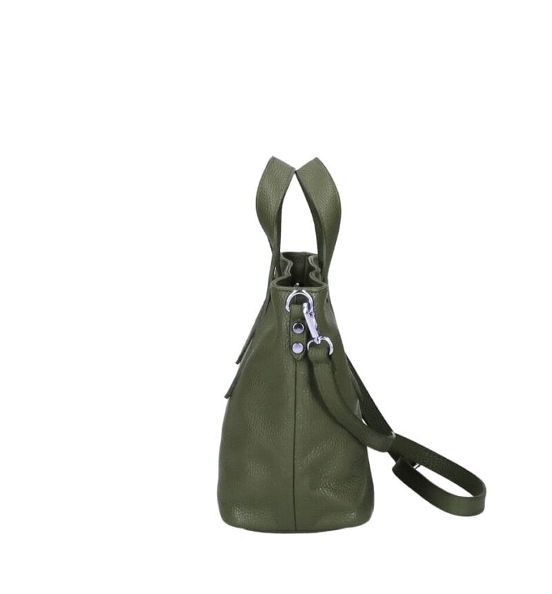 Leren Handtas Raquel leger groen groene trendy zacht leren damses handtassen lang hengsel italiaans leder chique kopen zijkant