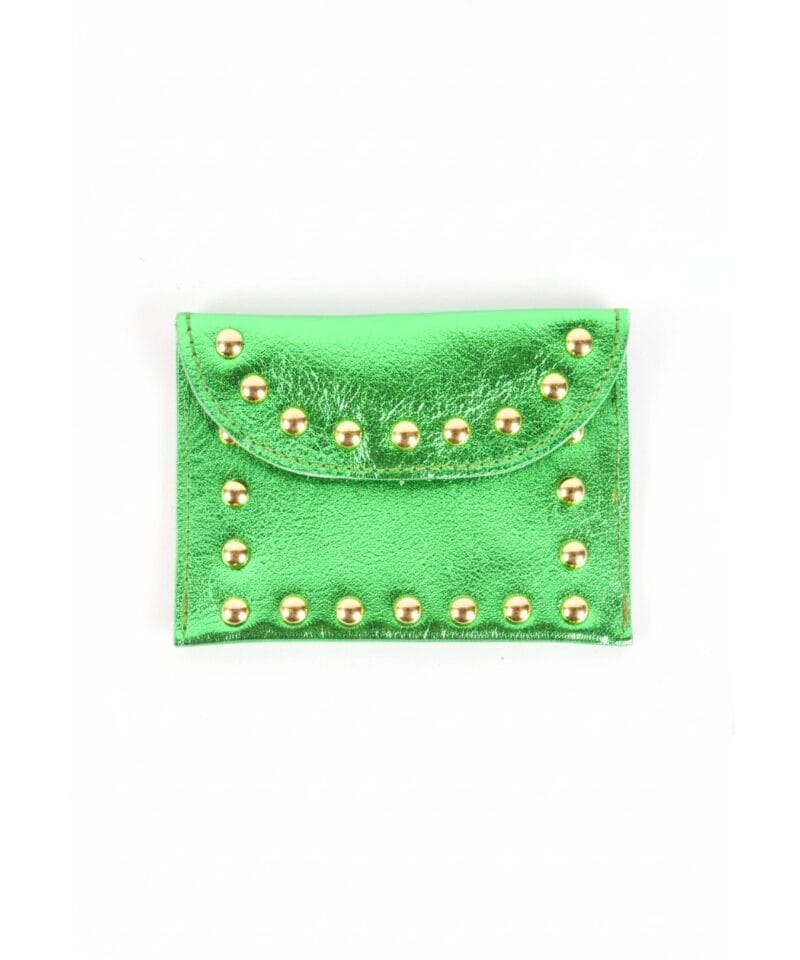 Leren Portemonnee Metallic Studs groen groene portemonnees gouden studs trendy etuis kopen bestellen