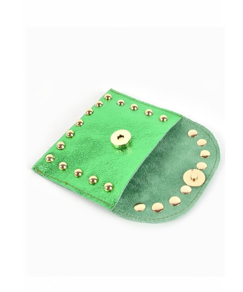 Leren Portemonnee Metallic Studs groen groene portemonnees gouden studs trendy etuis kopen bestellen open