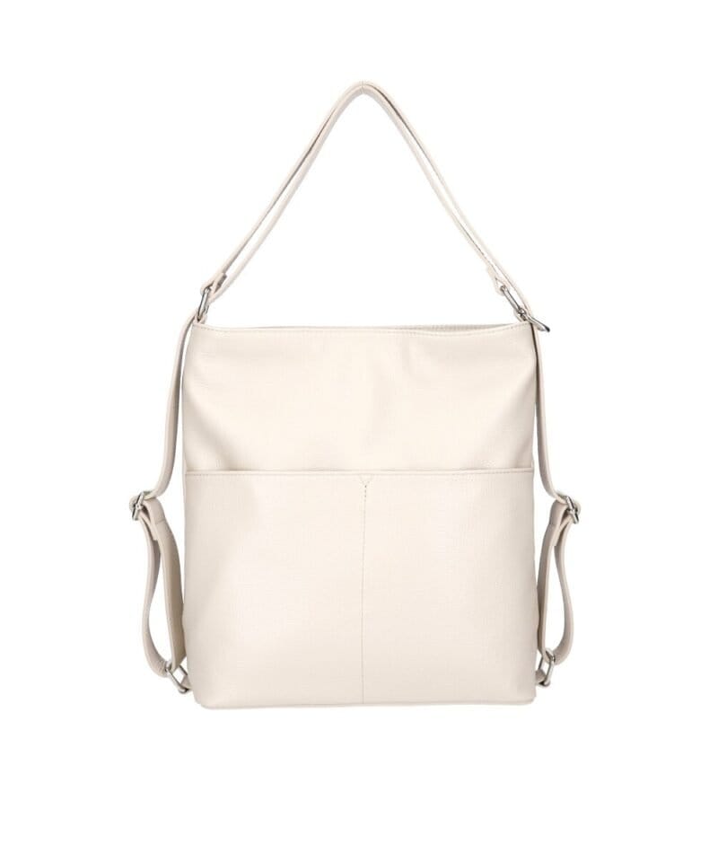 Leren Rugtas Leda beige ruime leer rugtassen rugzak zilver beslag meervaks dames kopen bestellen achter voorvakken