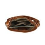 Leren Rugtas Leda donker cognac ruime leer rugtassen rugzak zilver beslag meervaks dames kopen bestellen