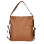 Leren Rugtas Leda donker cognac ruime leer rugtassen rugzak zilver beslag meervaks dames kopen bestellen achter voorvakken