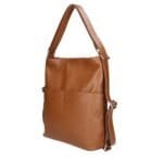 Leren Rugtas Leda donker cognac ruime leer rugtassen rugzak zilver beslag meervaks dames kopen bestellen verstelbaar voorvakken zij