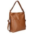 Leren Rugtas Leda donker cognac ruime leer rugtassen rugzak zilver beslag meervaks dames kopen bestellen verstelbaar voorvakken zijkant