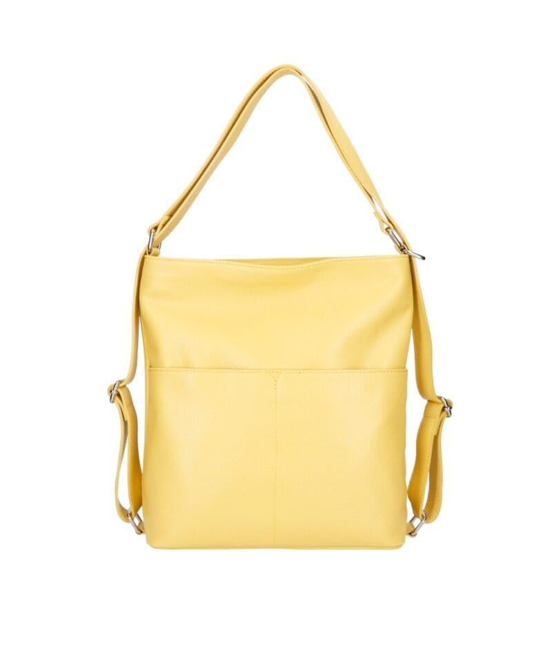 Leren Rugtas Leda kanariegeel gele ruime leer rugtassen rugzak zilver beslag meervaks dames kopen bestellen achter voorvakken