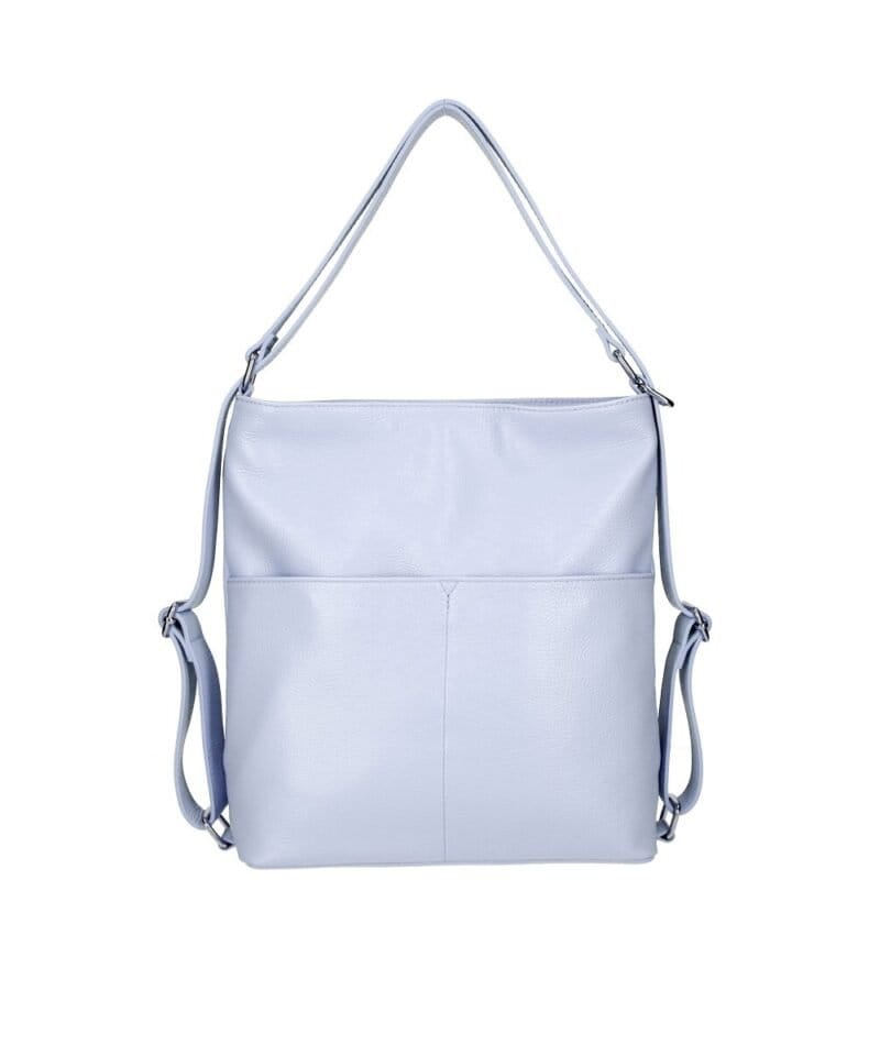 Leren Rugtas Leda licht blauw blauwe ruime leer rugtassen rugzak zilver beslag meervaks dames kopen bestellen achter voorvakken