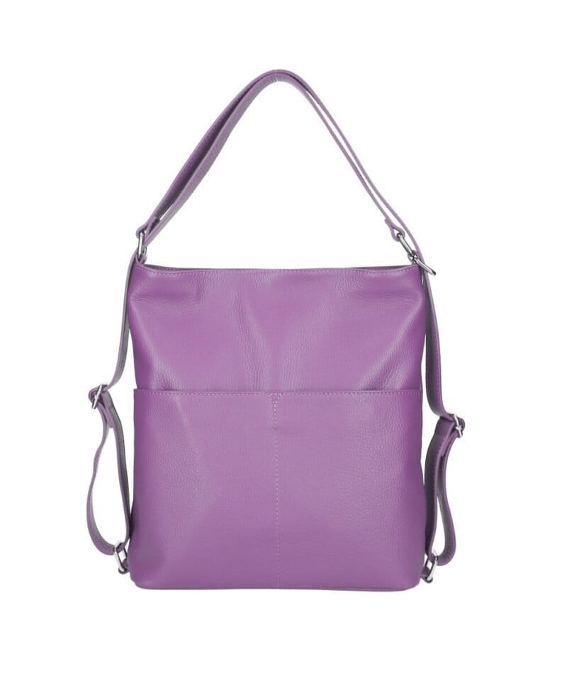 Leren Rugtas Leda paars paarse lila ruime leer rugtassen rugzak zilver beslag meervaks dames kopen bestellen achter voorvakken