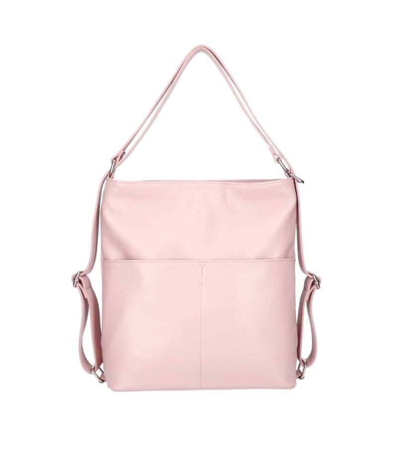 Leren Rugtas Leda poederroze pink ruime leer rugtassen rugzak zilver beslag meervaks dames kopen bestellen achter voorvakken