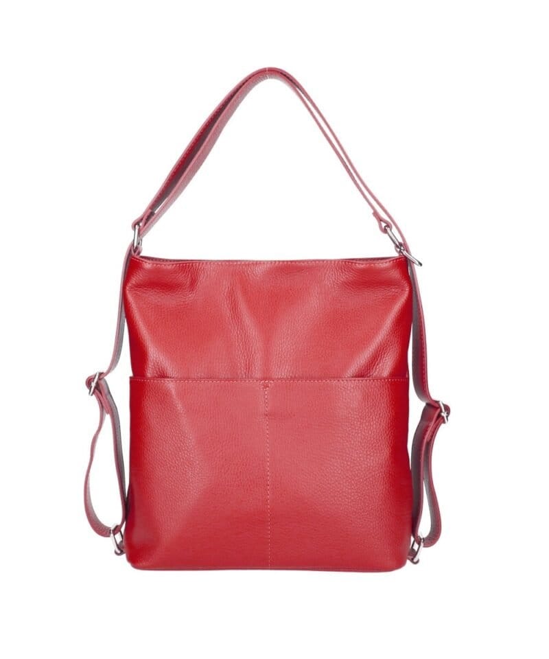 Leren Rugtas Leda rood rode ruime leer rugtassen rugzak zilver beslag meervaks dames kopen bestellen achter voorvakken