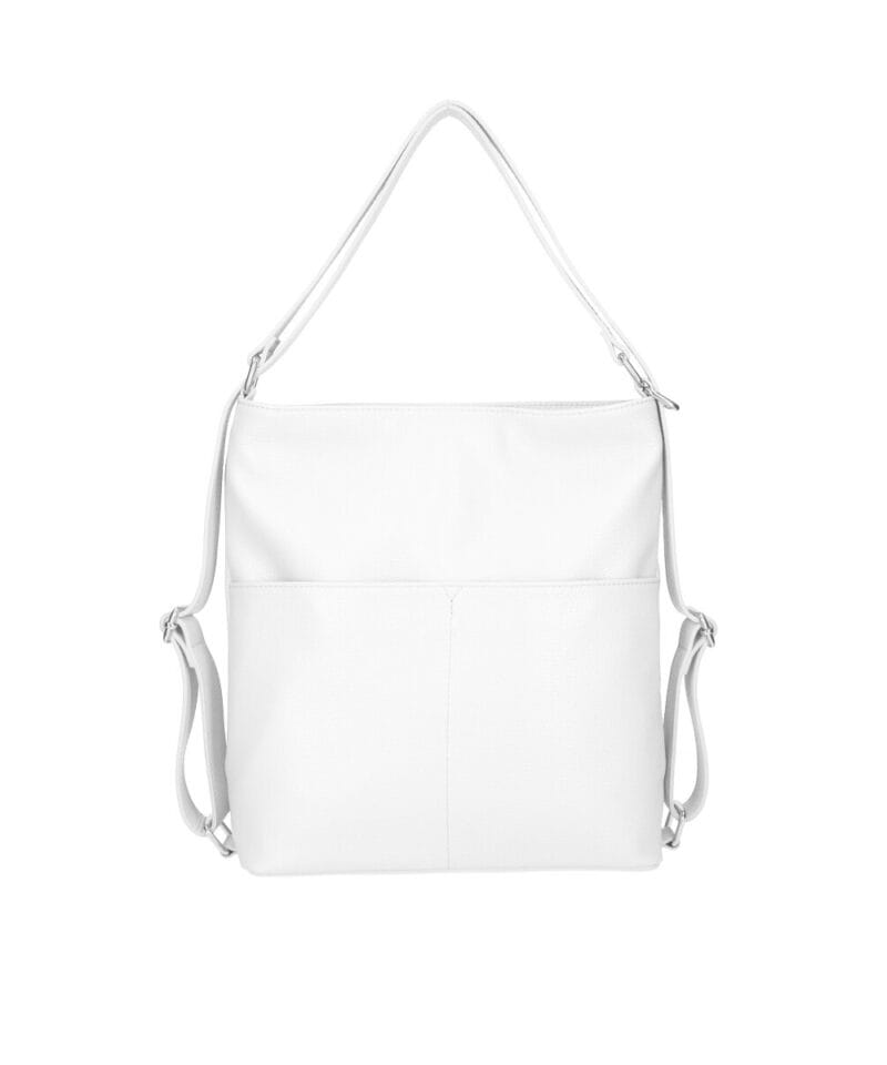 Leren Rugtas Leda wit witte ruime leer rugtassen rugzak zilver beslag meervaks dames kopen bestellen achter voorvakken