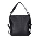 Leren Rugtas Leda zwart zwarte ruime leer rugtassen rugzak zilver beslag meervaks dames kopen bestellen achter voorvakken