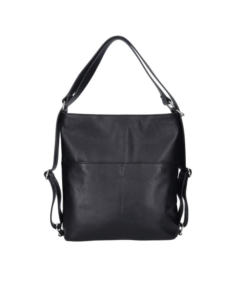 Leren Rugtas Leda zwart zwarte ruime leer rugtassen rugzak zilver beslag meervaks dames kopen bestellen achter voorvakken