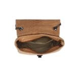 Leren Schoudertas Eva Snake cognac trendy leren schoudertas slangenprint donker metalen kettinghengsel kopen bestellen open