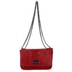 Leren Schoudertas Eva Snake rood rode trendy leren schoudertas slangenprint donker metalen kettinghengsel kopen bestellen