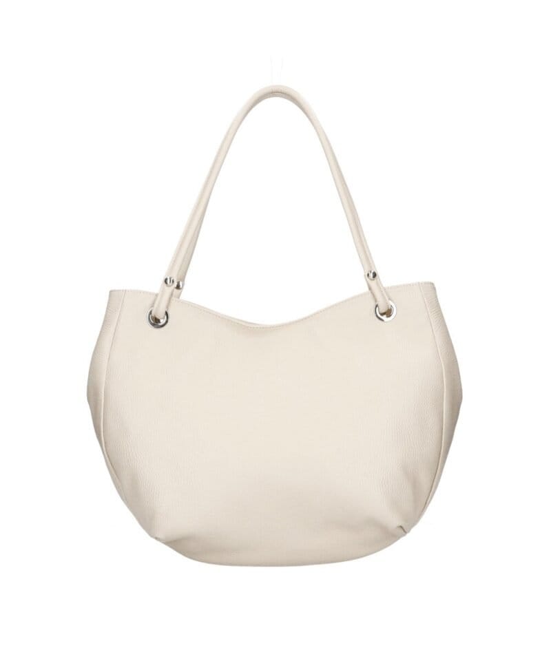 Leren Schoudertas Frieda beige ruime leren schoudertas zilver beslag zacht leder kopen bestellen