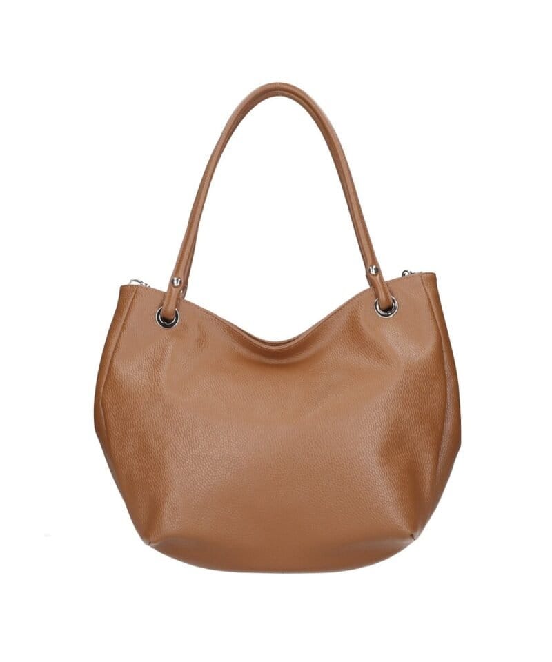 Leren Schoudertas Frieda cognac ruime leren schoudertas zilver beslag zacht leder kopen bestellen