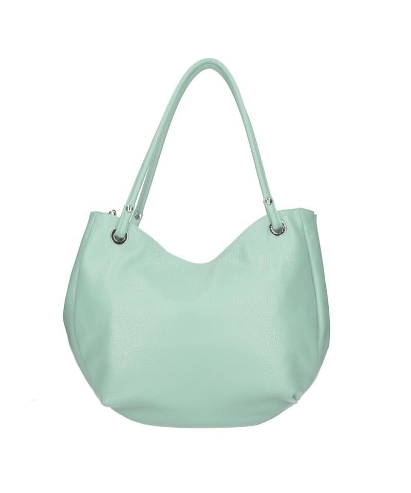 Leren Schoudertas Frieda mint ruime leren schoudertas zilver beslag zacht leder kopen bestellen