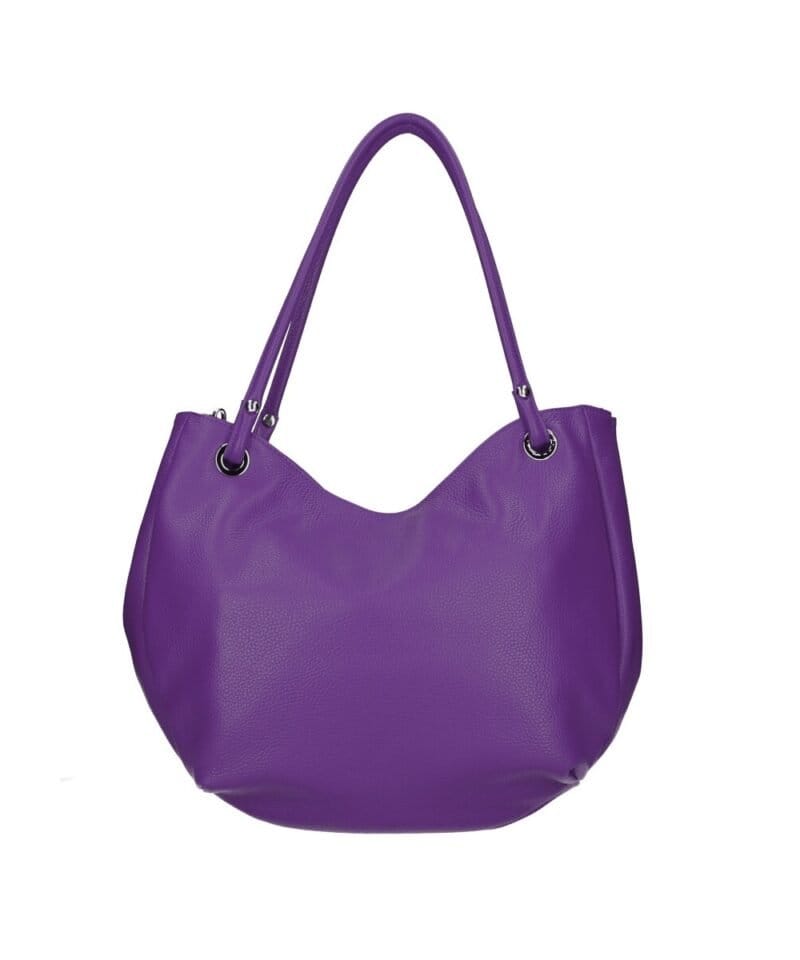 Leren Schoudertas Frieda paars paarse ruime leren schoudertas zilver beslag zacht leder kopen bestellen