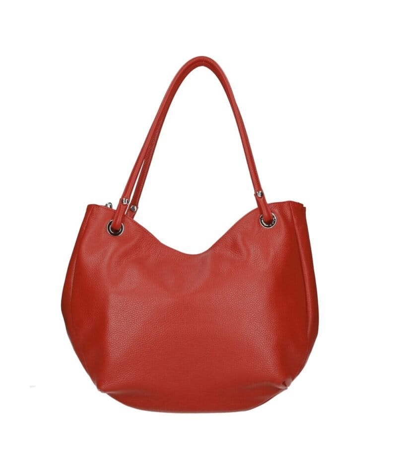 Leren Schoudertas Frieda rood rode ruime leren schoudertas zilver beslag zacht leder kopen bestellen