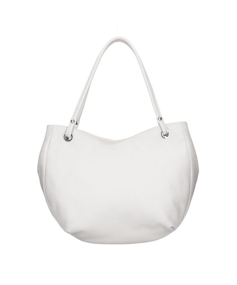 Leren Schoudertas Frieda wit witte ruime leren schoudertas zilver beslag zacht leder kopen bestellen