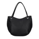 Leren Schoudertas Frieda zwart zwarte ruime leren schoudertas zilver beslag zacht leder kopen bestellen