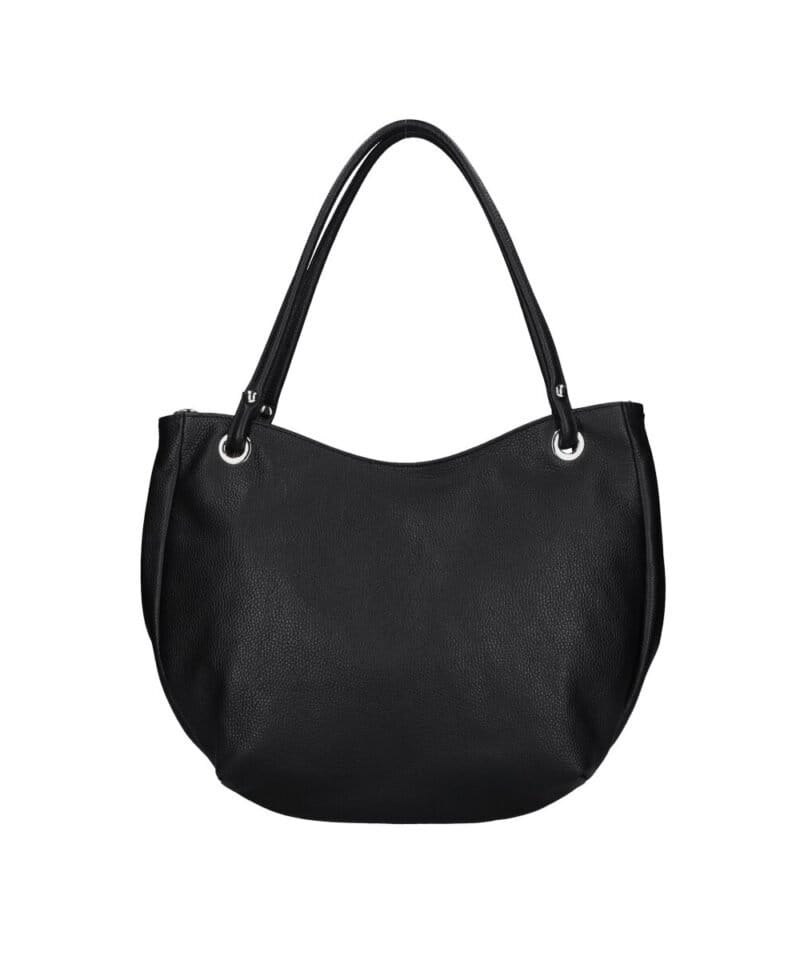 Leren Schoudertas Frieda zwart zwarte ruime leren schoudertas zilver beslag zacht leder kopen bestellen