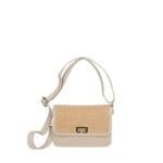 Leren Schoudertas Giada beige raffia details leer schoudertassen chqiue goud draaisluiting uniek kopen bestellen