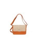 Leren Schoudertas Giada oranje raffia details leer schoudertassen chqiue goud draaisluiting uniek kopen bestellen