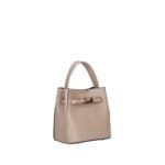 Leren Schoudertas Gioia taupe stevig Bag in Bag losse etui gouden draaislot fashion italiaans leer dames tassen kopen bestellen