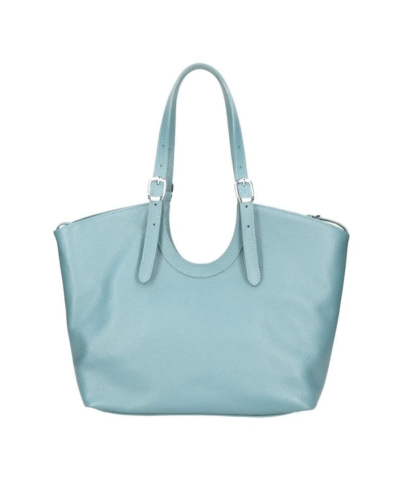 Leren Schoudertas Manuela babyblauw blauwe ruime leren schoudertassen shoppers meervaks soepel chique tassen kopen bestellen