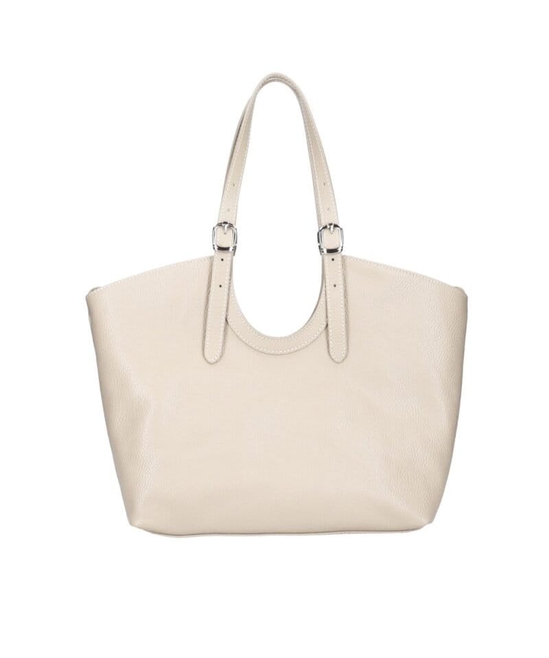 Leren Schoudertas Manuela beige ruime leren schoudertassen shoppers meervaks soepel chique tassen kopen bestellen