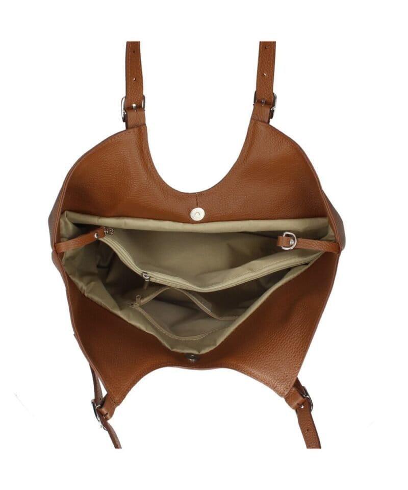 Leren Schoudertas Manuela cognac ruime leren schoudertassen shoppers meervaks soepel chique tassen kopen bestellen binnenin