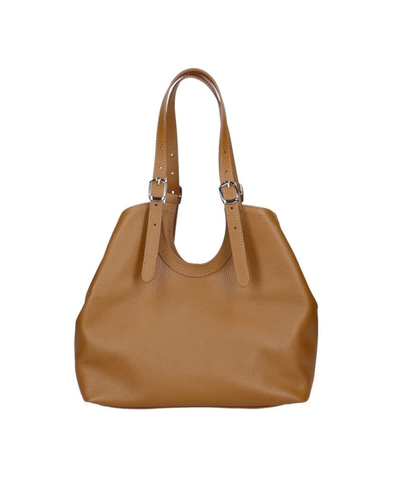 Leren Schoudertas Manuela cognac ruime leren schoudertassen shoppers meervaks soepel chique tassen kopen bestellen verstelbaar