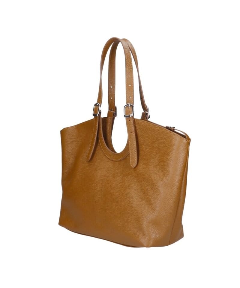 Leren Schoudertas Manuela cognac ruime leren schoudertassen shoppers meervaks soepel chique tassen kopen bestellen zij