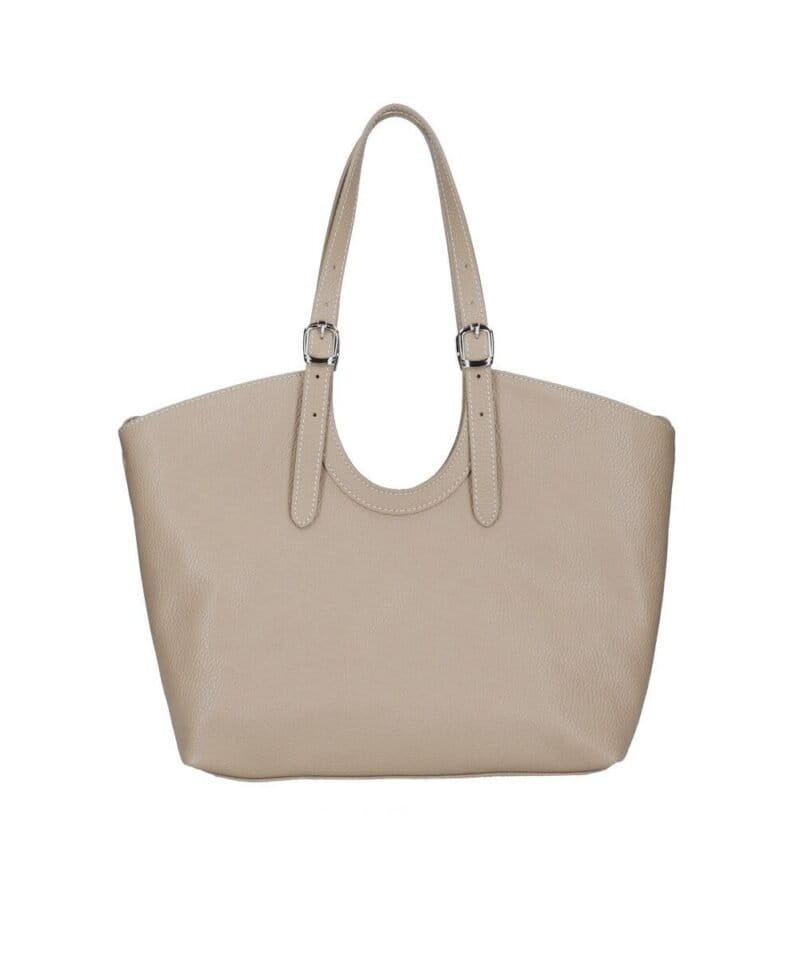 Leren Schoudertas Manuela taupe ruime leren schoudertassen shoppers meervaks soepel chique tassen kopen bestellen