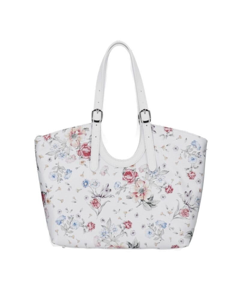 Leren Schoudertas Manuela wit bloemenprint ruime leren schoudertassen shoppers meervaks soepel chique tassen kopen bestellen