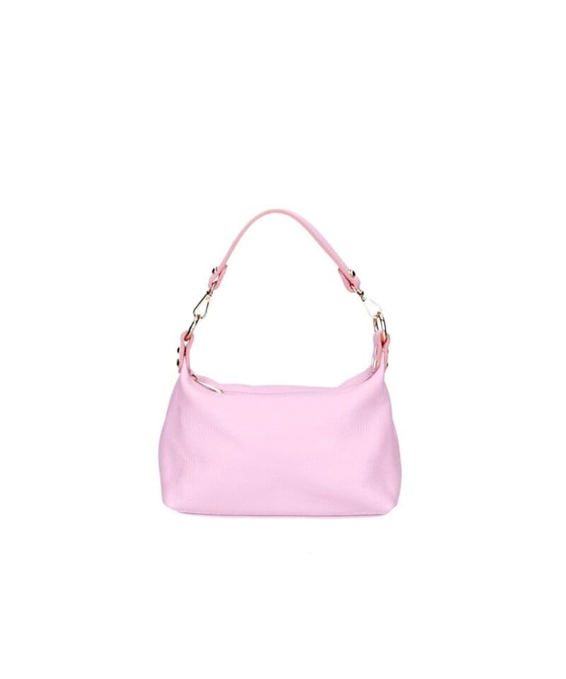 Leren Schoudertas Mary babyroze babypink zacht leren schoudertassen kort en lang hengsel zilver beslag kopen bestellen