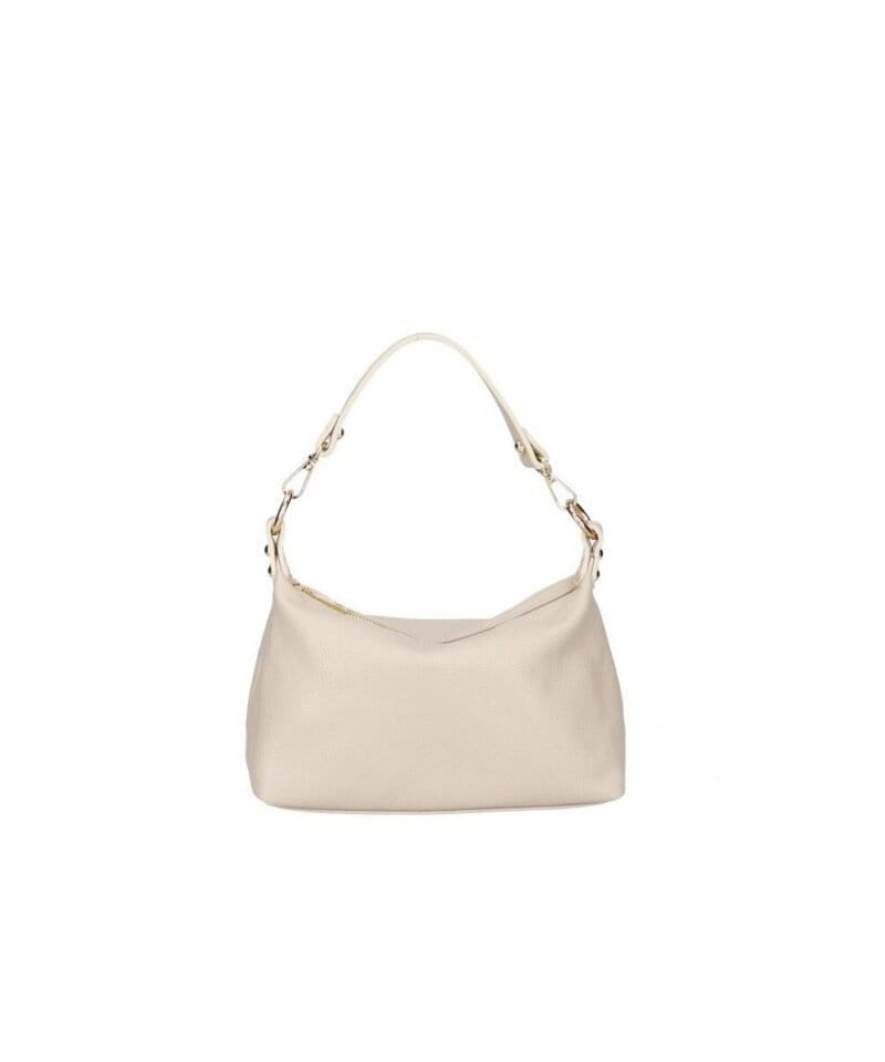 Leren Schoudertas Mary beige zacht leren schoudertassen kort en lang hengsel zilver beslag kopen bestellen