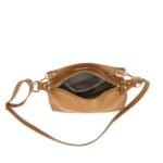 Leren Schoudertas Mary cognac zacht leren schoudertassen kort en lang hengsel zilver beslag kopen bestellen binnenkant