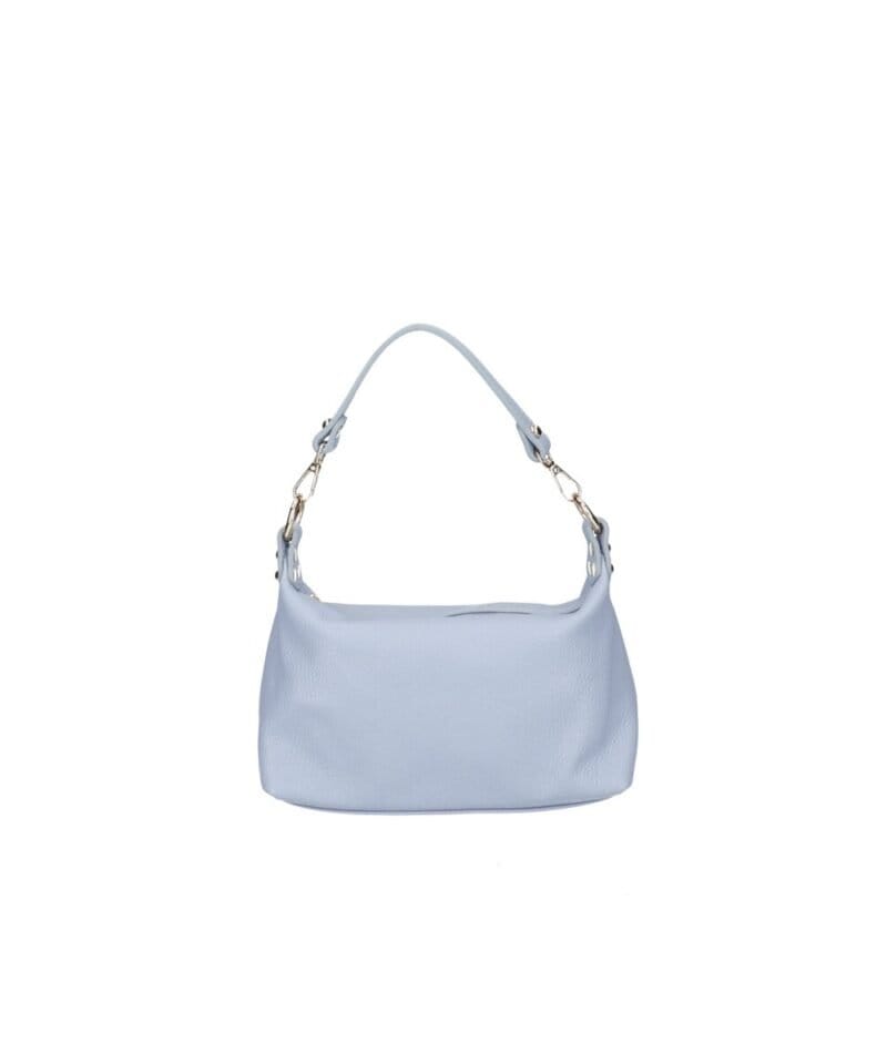 Leren Schoudertas Mary licht blauw blauwe zacht leren schoudertassen kort en lang hengsel zilver beslag kopen bestellen